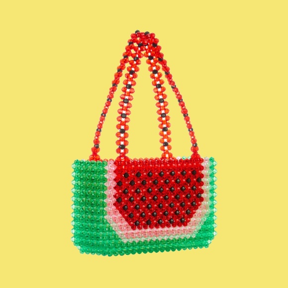 Susan Alexandra Classic Beaded Watermelon Purse with Double Strap Handles - Picture 2 of 5